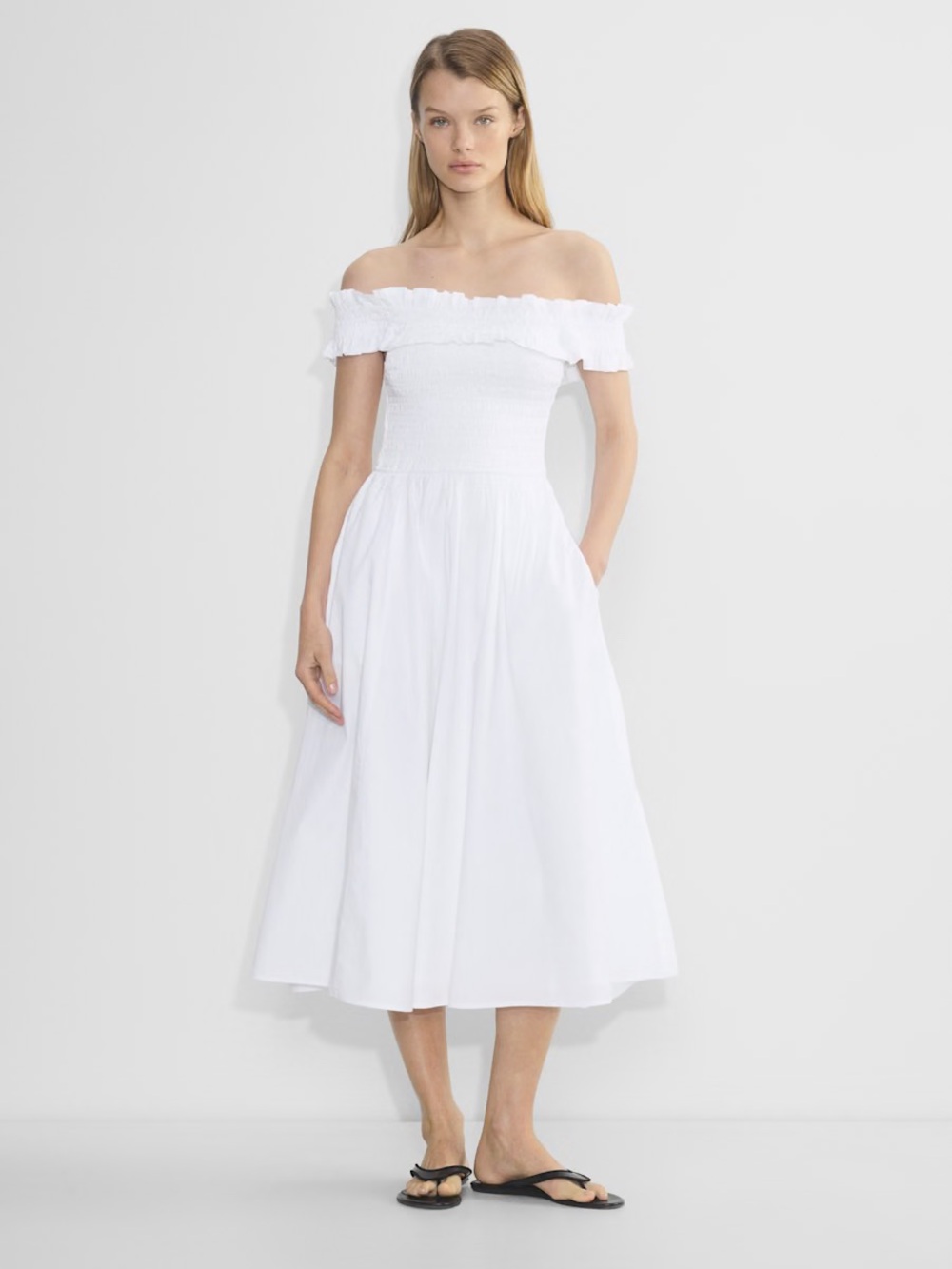Off‑Shoulder White Midi Dress Wilfred Becky Dress